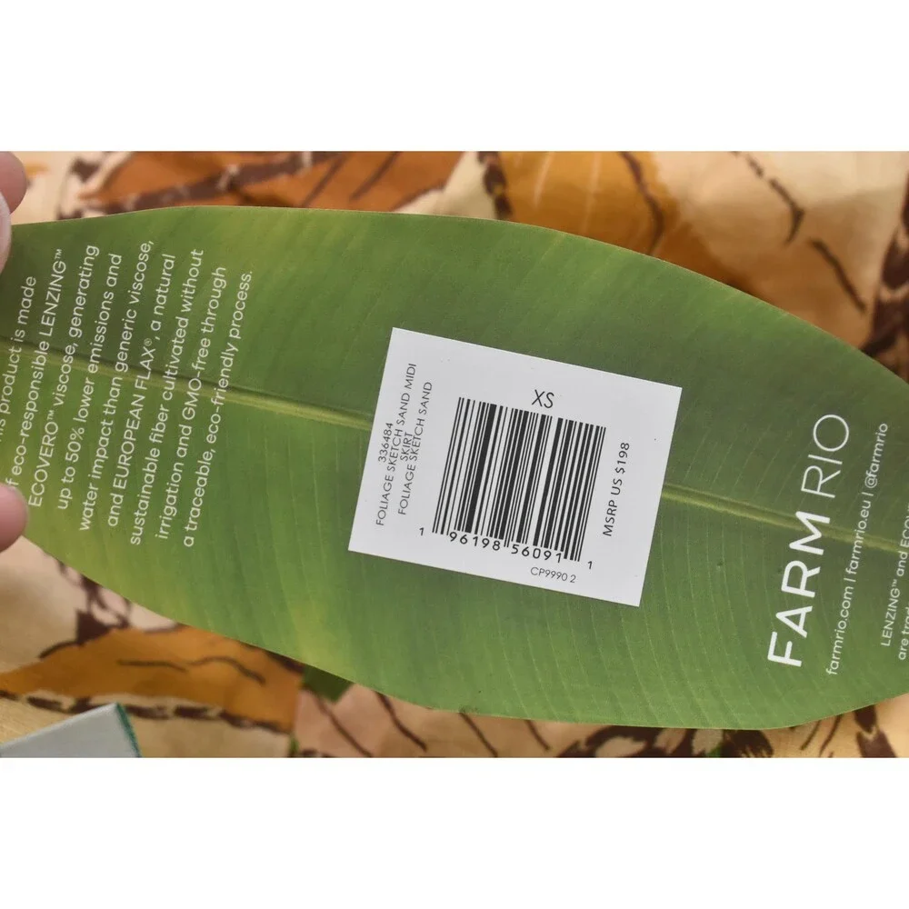 Farm Rio Skirt Womens XS Multicolor Foliage Sketch Sand Wrap Midi Beaded Tassel - Picture 6 of 9